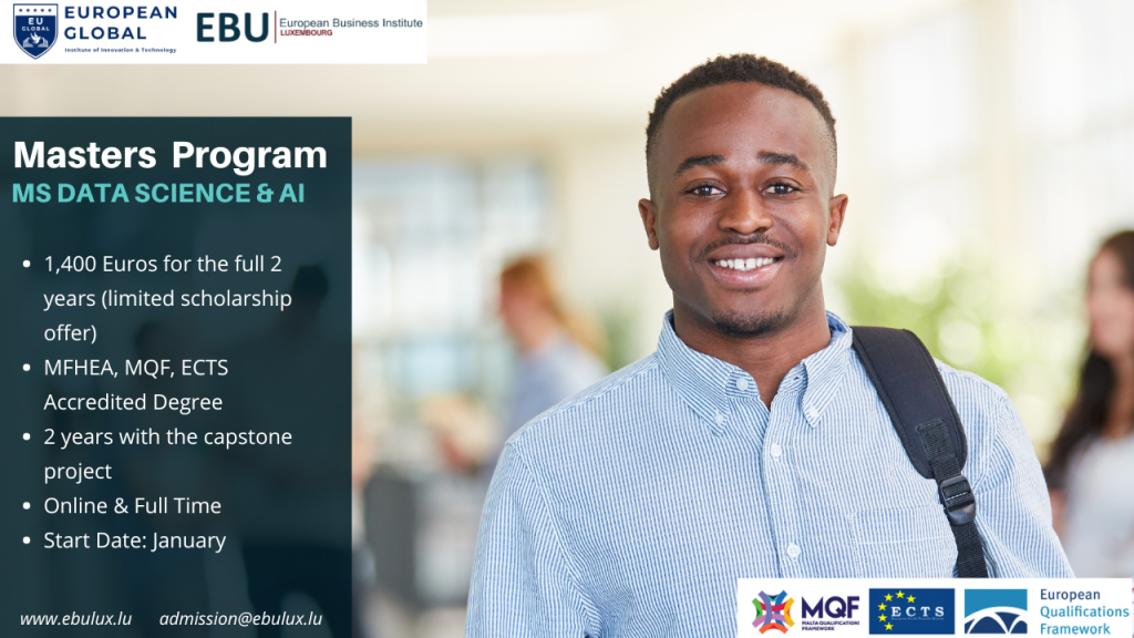 Poster with information on the EBU and EU Global MS Data Science and Artificial Intelligence Program