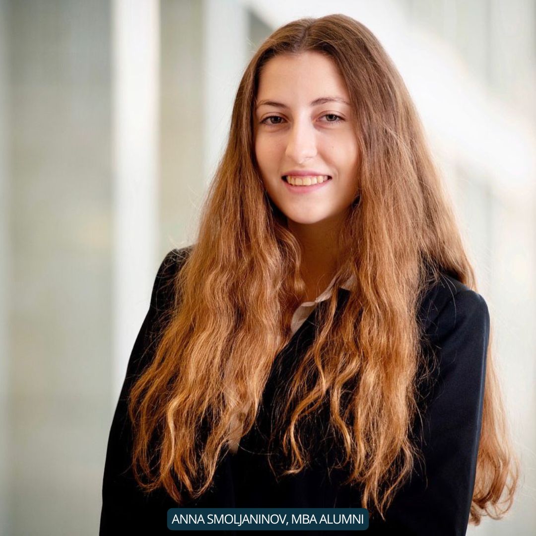 Anna, a smiling MBA alumna from EBU, from the Master of Business Administration program.