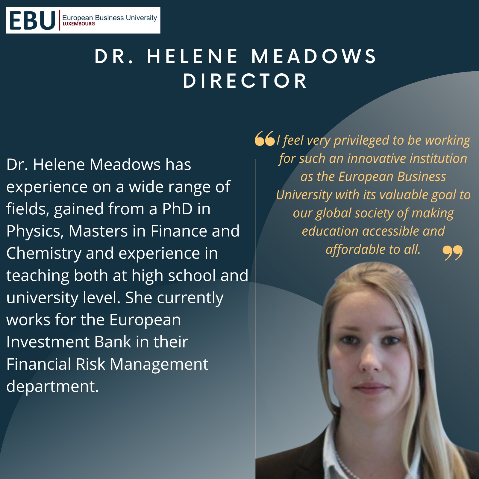 Dr. Helene Meadows EBU Board of Directors Member.