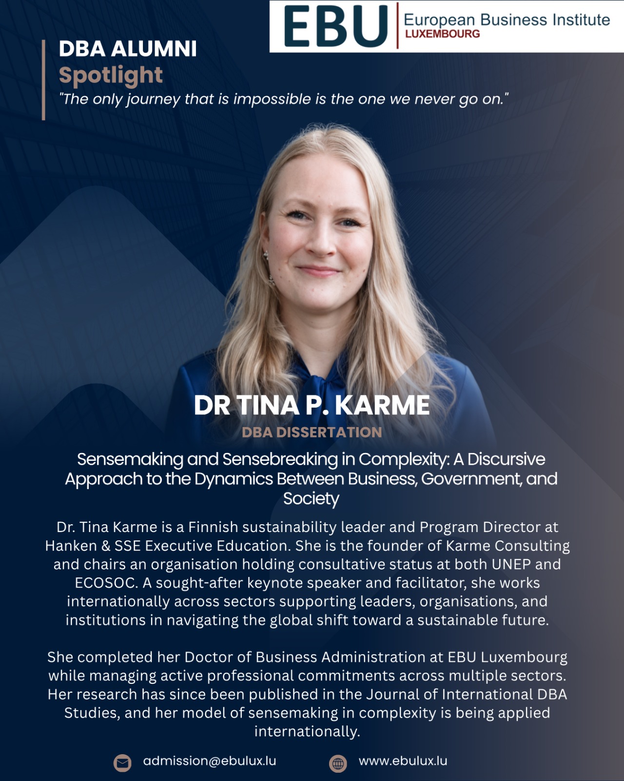 Dr. Tina Karme, DBA Alumni